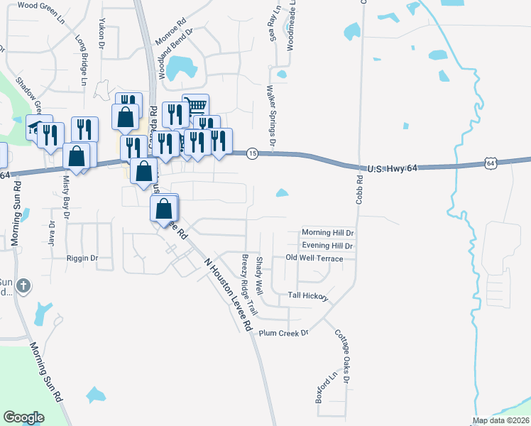 map of restaurants, bars, coffee shops, grocery stores, and more near 10110 Cameron Ridge TR in Memphis