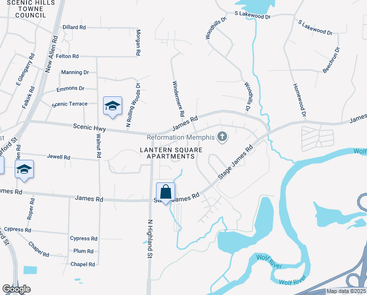 map of restaurants, bars, coffee shops, grocery stores, and more near 36592 Northcliffe Drive in Memphis
