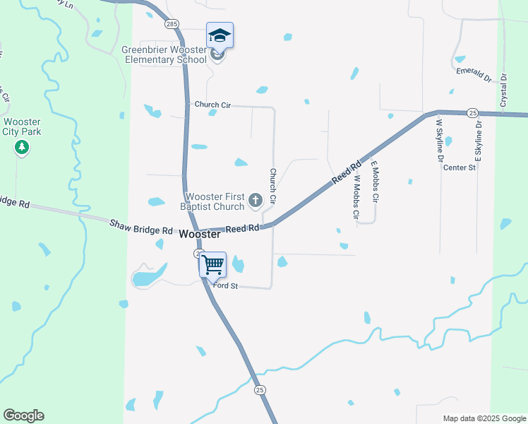map of restaurants, bars, coffee shops, grocery stores, and more near 9 Church Circle in Greenbrier