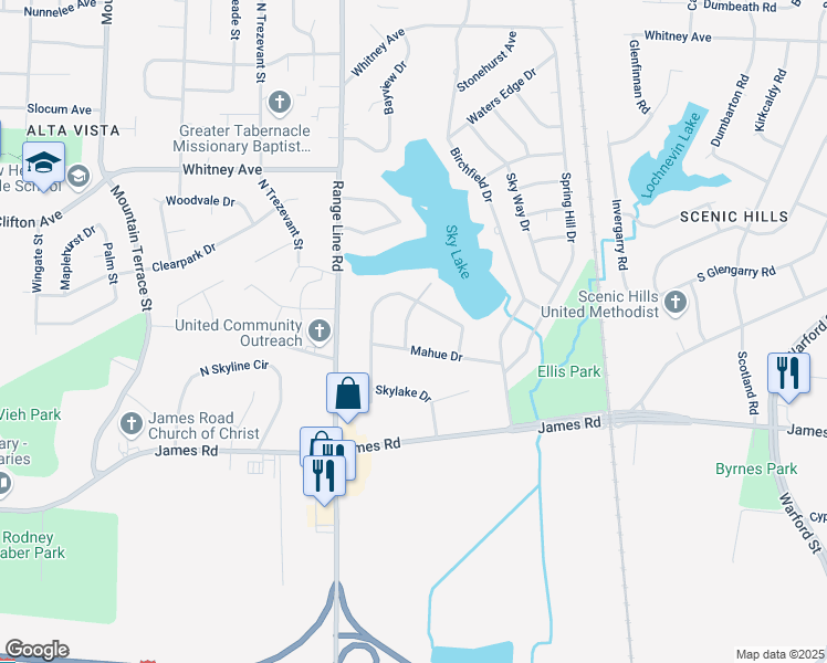 map of restaurants, bars, coffee shops, grocery stores, and more near 2832 West Lakeland Drive in Memphis