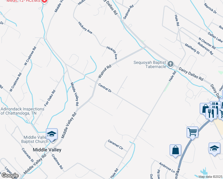 map of restaurants, bars, coffee shops, grocery stores, and more near 1117 Central Drive in Middle Valley