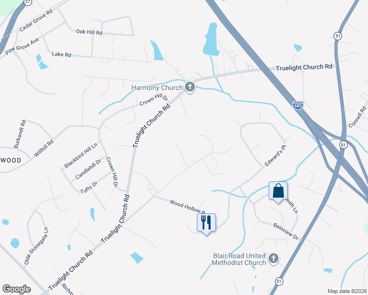 map of restaurants, bars, coffee shops, grocery stores, and more near 9549 Surface Hill Road in Mint Hill