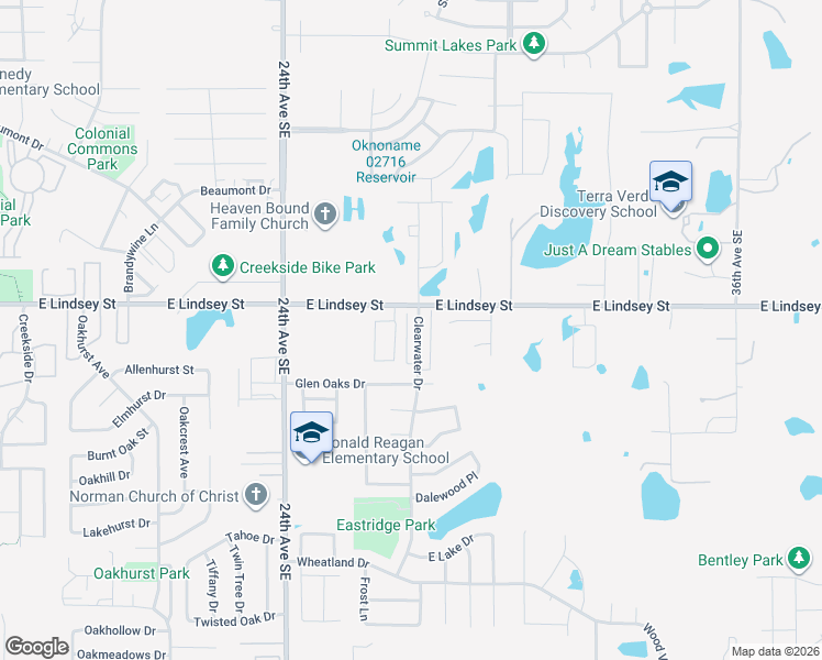 map of restaurants, bars, coffee shops, grocery stores, and more near 1200 Clearwater Drive in Norman