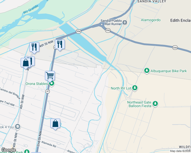 map of restaurants, bars, coffee shops, grocery stores, and more near 10458 SGT Pepper Court in Albuquerque