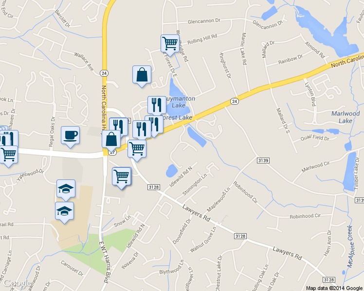 map of restaurants, bars, coffee shops, grocery stores, and more near in Charlotte