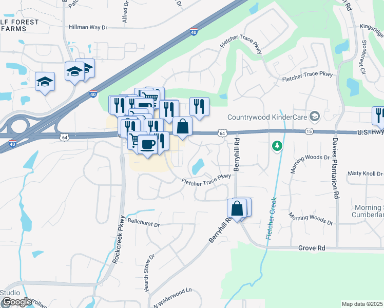 map of restaurants, bars, coffee shops, grocery stores, and more near 2845 Morning Lake Drive in Memphis