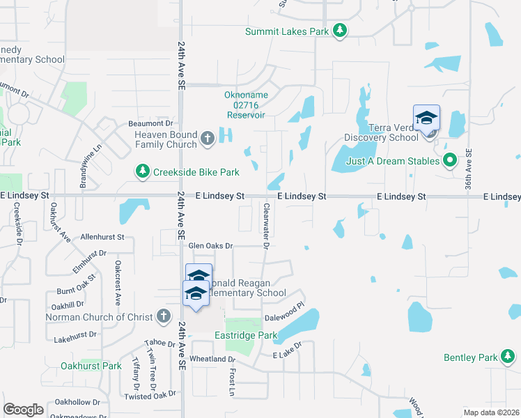 map of restaurants, bars, coffee shops, grocery stores, and more near 1200 Clearwater Drive in Norman