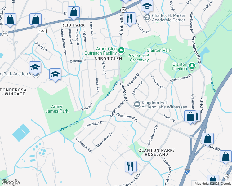 map of restaurants, bars, coffee shops, grocery stores, and more near 3734 Sargeant Drive in Charlotte