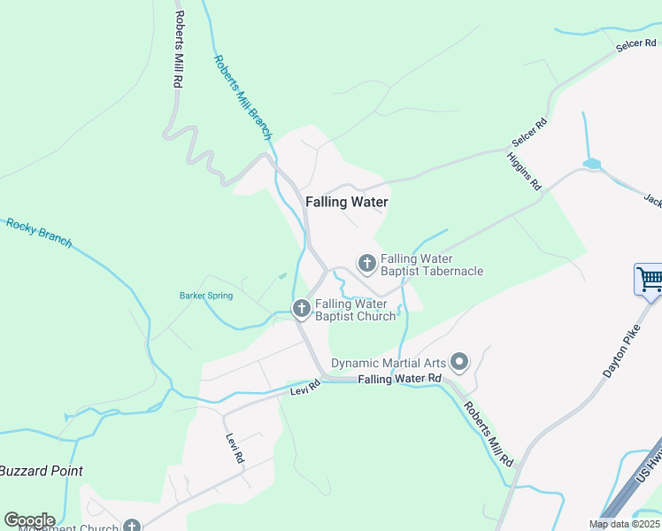 map of restaurants, bars, coffee shops, grocery stores, and more near 701 Roberts Mill Road in Falling Water