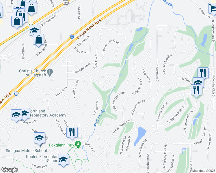 map of restaurants, bars, coffee shops, grocery stores, and more near 2324 North Earle Drive in Flagstaff