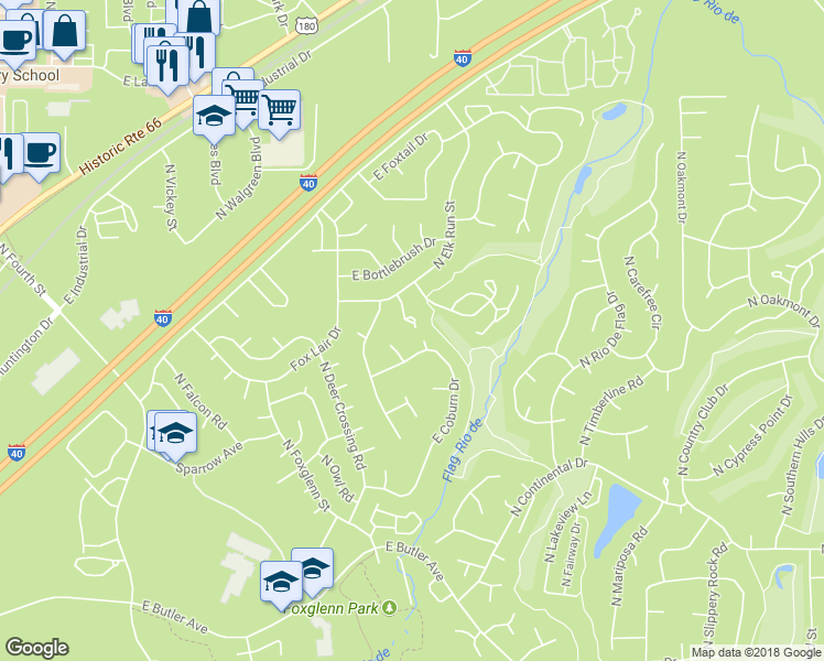 map of restaurants, bars, coffee shops, grocery stores, and more near 2144 North Old Stump Way in Flagstaff