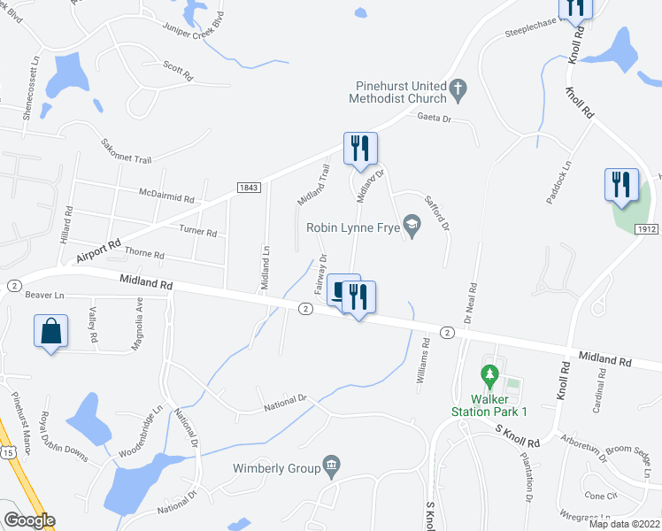map of restaurants, bars, coffee shops, grocery stores, and more near 190 Fairway Drive in Pinehurst