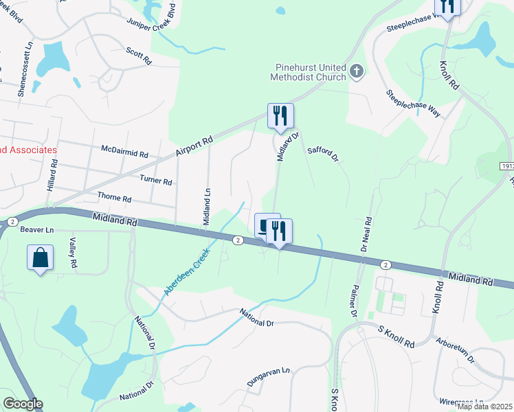 map of restaurants, bars, coffee shops, grocery stores, and more near 190 Fairway Drive in Pinehurst