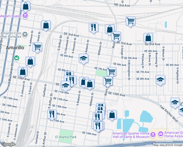 map of restaurants, bars, coffee shops, grocery stores, and more near 1537 Southeast 8th Avenue in Amarillo
