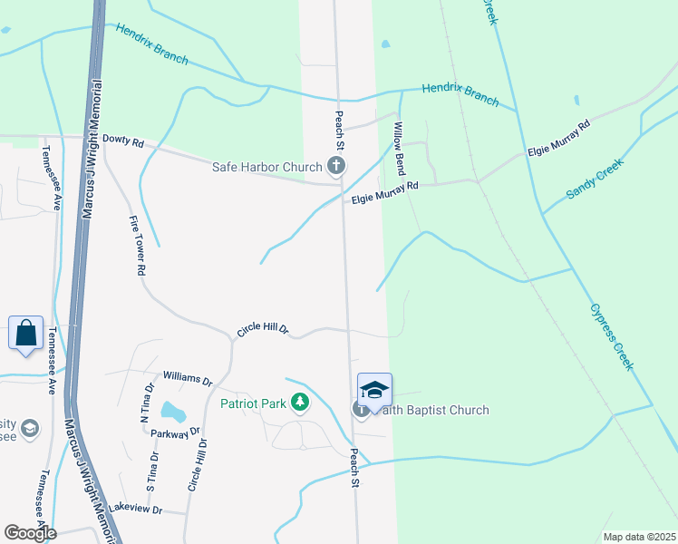 map of restaurants, bars, coffee shops, grocery stores, and more near 1416 Peach Street in Selmer