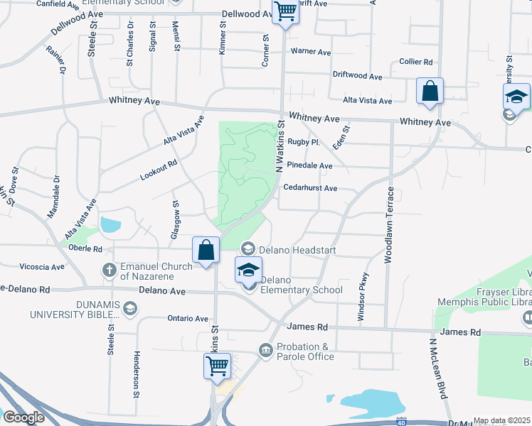 map of restaurants, bars, coffee shops, grocery stores, and more near 2848 Green Terrace Drive in Memphis