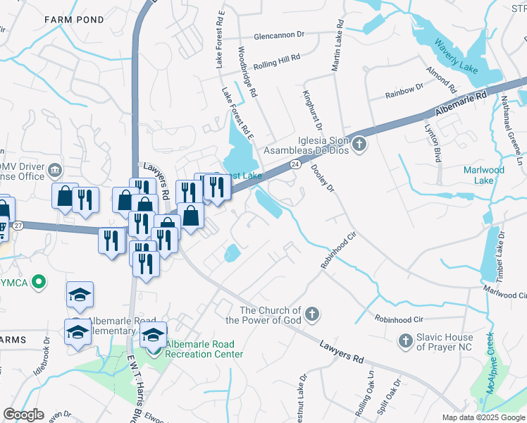 map of restaurants, bars, coffee shops, grocery stores, and more near 7331 Winery Lane in Charlotte
