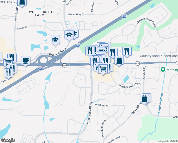map of restaurants, bars, coffee shops, grocery stores, and more near 2872 Hampton Court Road North in Memphis