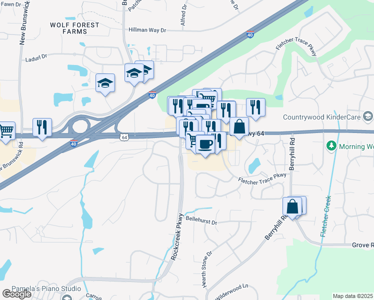 map of restaurants, bars, coffee shops, grocery stores, and more near 2870 Rockcreek Parkway in Memphis