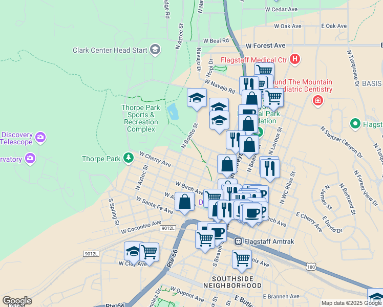 map of restaurants, bars, coffee shops, grocery stores, and more near 508 West Dale Avenue in Flagstaff
