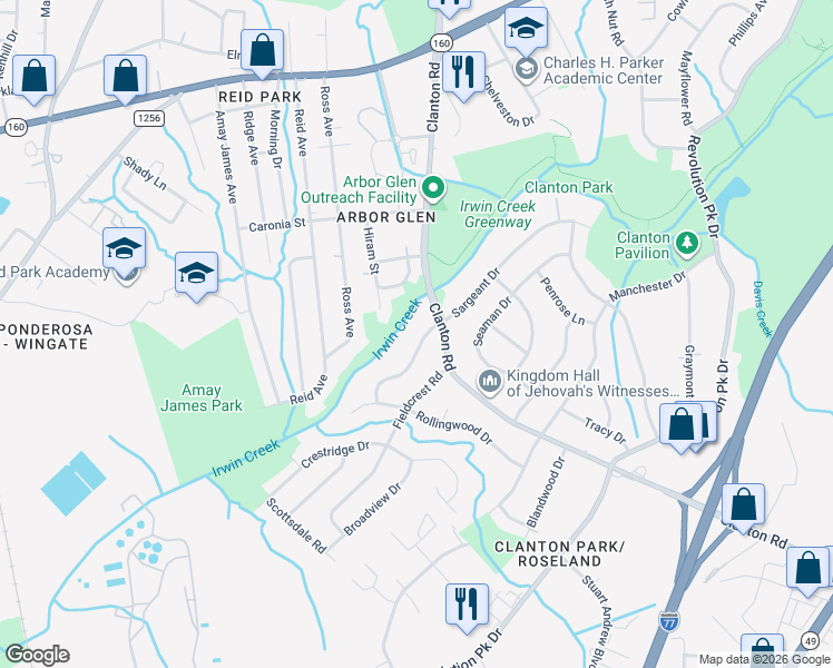 map of restaurants, bars, coffee shops, grocery stores, and more near 3734 Sargeant Drive in Charlotte