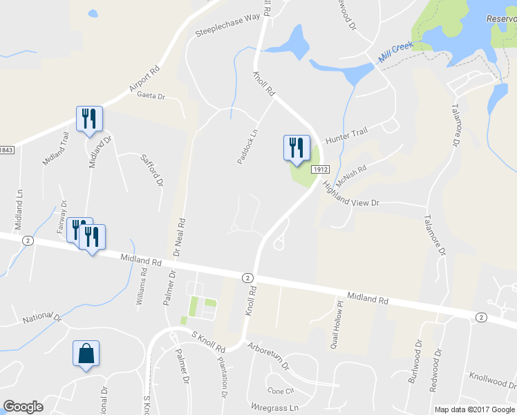 map of restaurants, bars, coffee shops, grocery stores, and more near Cottage Lane in Southern Pines