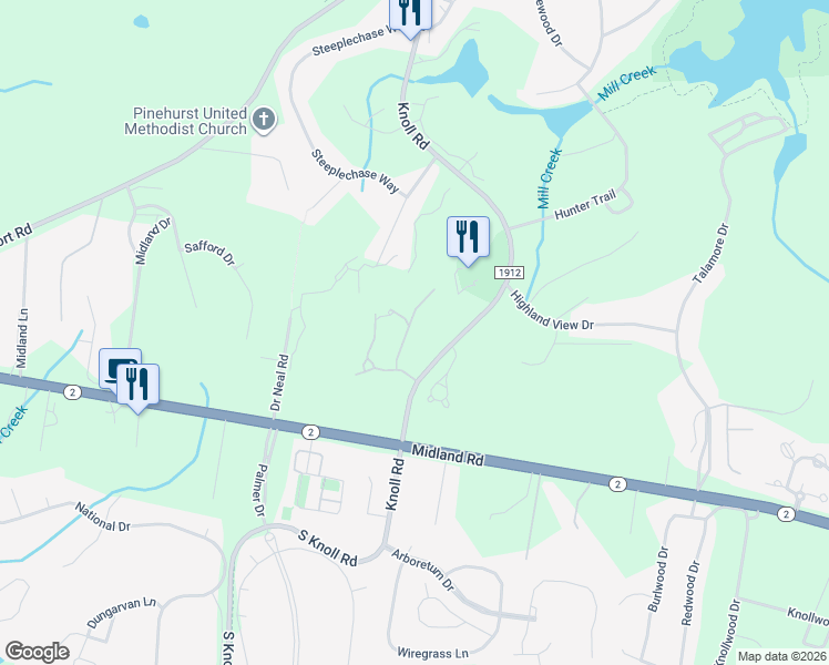 map of restaurants, bars, coffee shops, grocery stores, and more near 521 Cottage Lane in Southern Pines