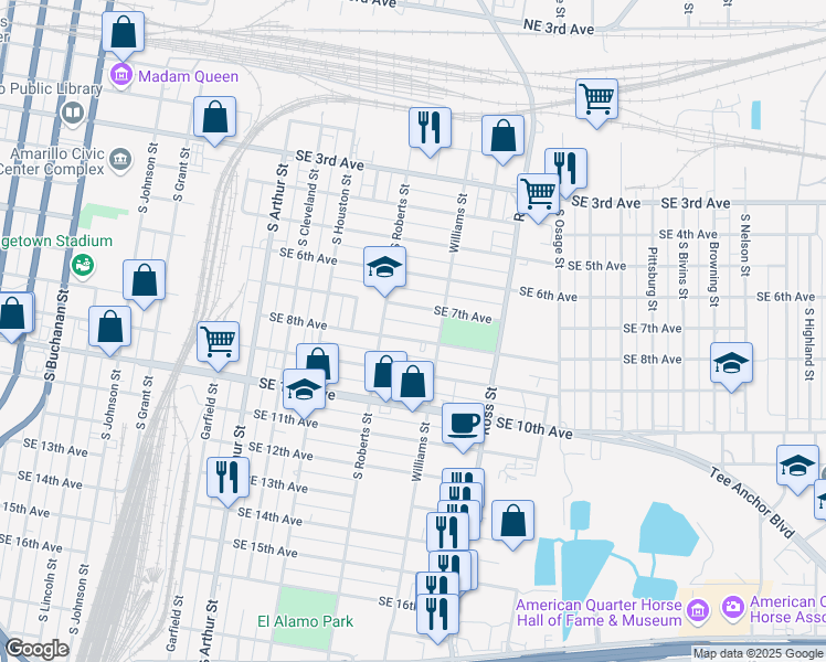 map of restaurants, bars, coffee shops, grocery stores, and more near 1537 Southeast 8th Avenue in Amarillo