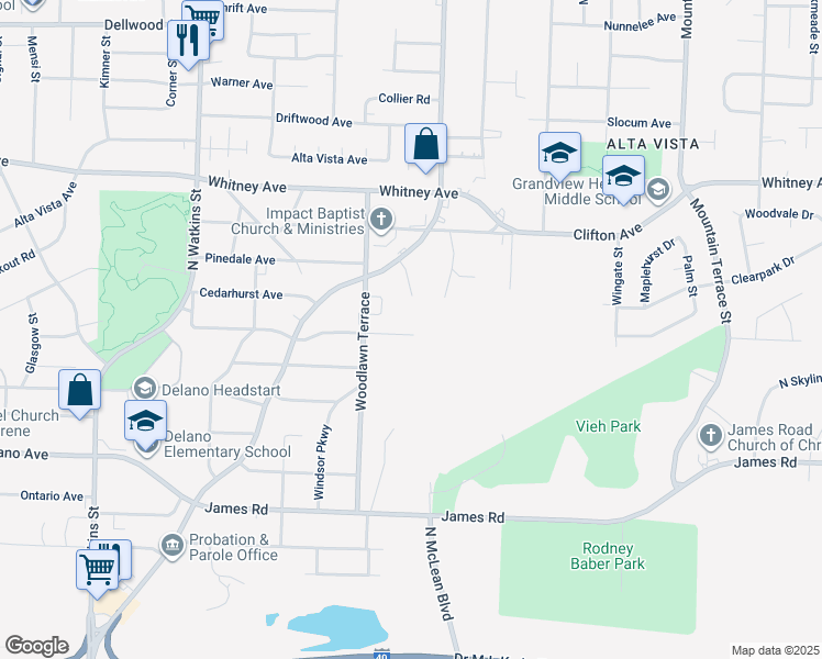map of restaurants, bars, coffee shops, grocery stores, and more near 2046 Portland Avenue in Memphis