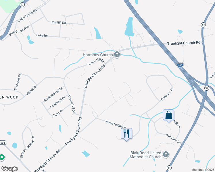 map of restaurants, bars, coffee shops, grocery stores, and more near 9549 Surface Hill Road in Mint Hill