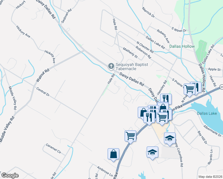 map of restaurants, bars, coffee shops, grocery stores, and more near 8318 Hale Rd in Hixson