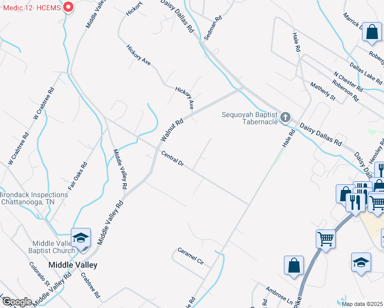map of restaurants, bars, coffee shops, grocery stores, and more near 1117 Central Drive in Middle Valley