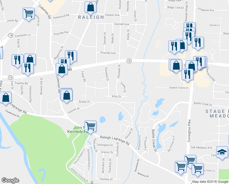 map of restaurants, bars, coffee shops, grocery stores, and more near 2857 Kenneth Street in Memphis