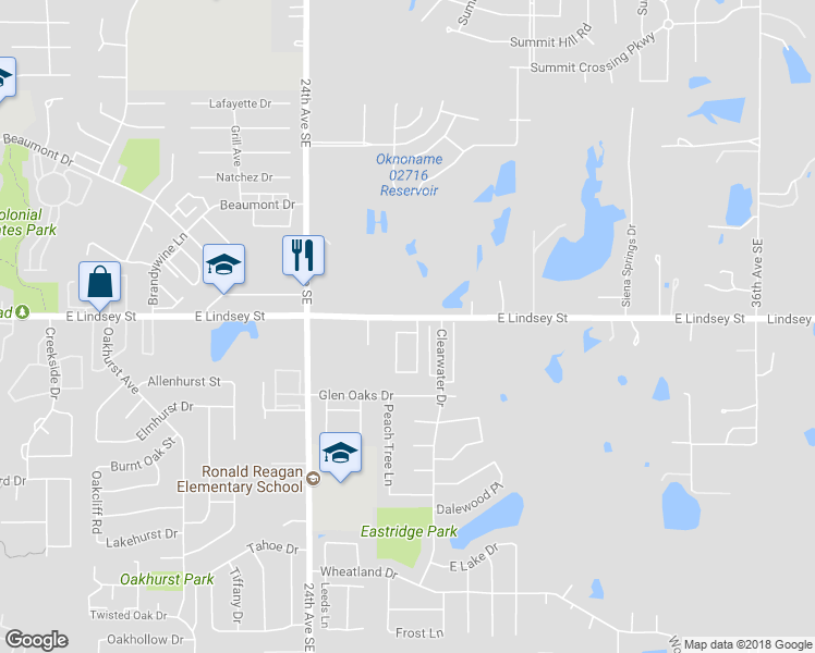 map of restaurants, bars, coffee shops, grocery stores, and more near 2613 Hollow Tree Terrace in Norman