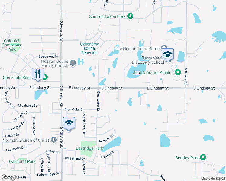 map of restaurants, bars, coffee shops, grocery stores, and more near 2926-2986 E Lindsey St in Norman