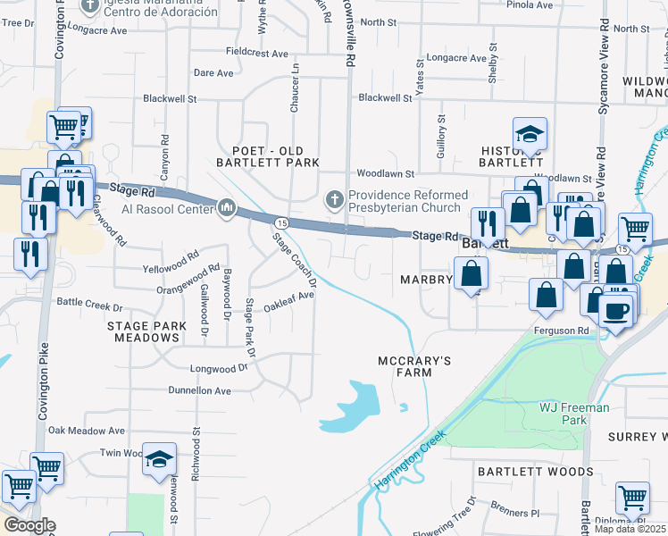 map of restaurants, bars, coffee shops, grocery stores, and more near 2856 Copper Ridge Cove South in Memphis