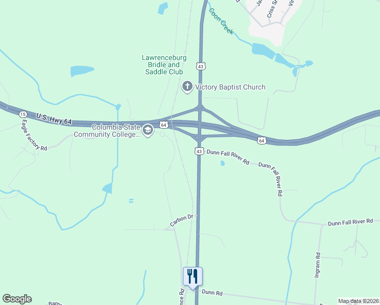 map of restaurants, bars, coffee shops, grocery stores, and more near 2279 U.S. 43 in Leoma