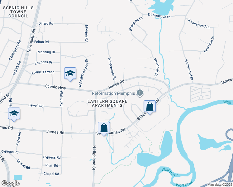 map of restaurants, bars, coffee shops, grocery stores, and more near 36592 Northcliffe Drive in Memphis