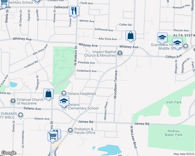 map of restaurants, bars, coffee shops, grocery stores, and more near 2861 Overton Crossing Street in Memphis