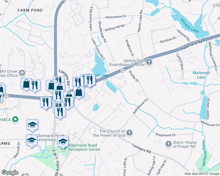 map of restaurants, bars, coffee shops, grocery stores, and more near 7331 Winery Lane in Charlotte
