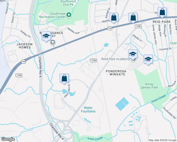 map of restaurants, bars, coffee shops, grocery stores, and more near in Charlotte