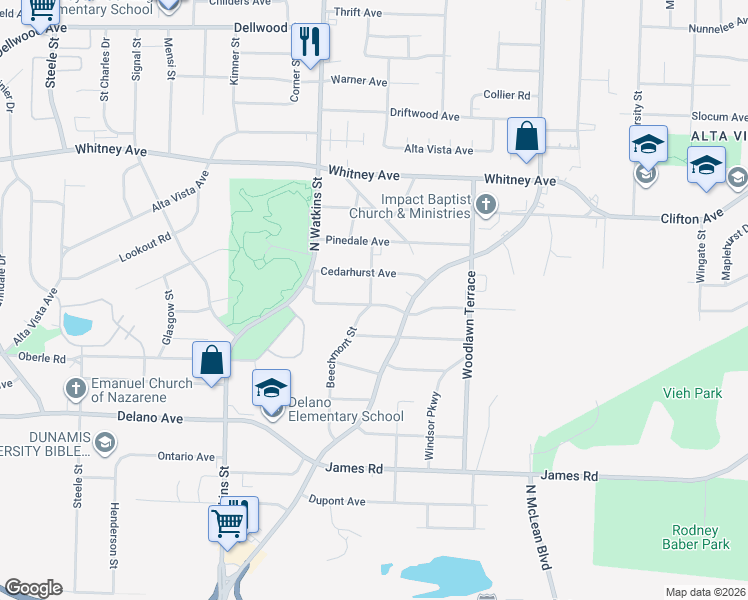 map of restaurants, bars, coffee shops, grocery stores, and more near 1872 Portland Avenue in Memphis
