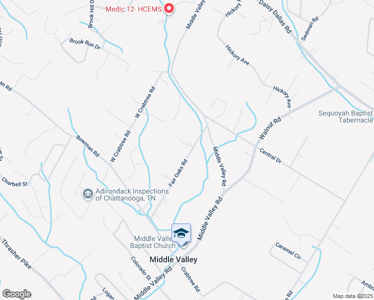 map of restaurants, bars, coffee shops, grocery stores, and more near 8501 Fair Oaks Road in Middle Valley