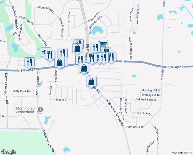 map of restaurants, bars, coffee shops, grocery stores, and more near 9944 Gosling Circle South in Memphis