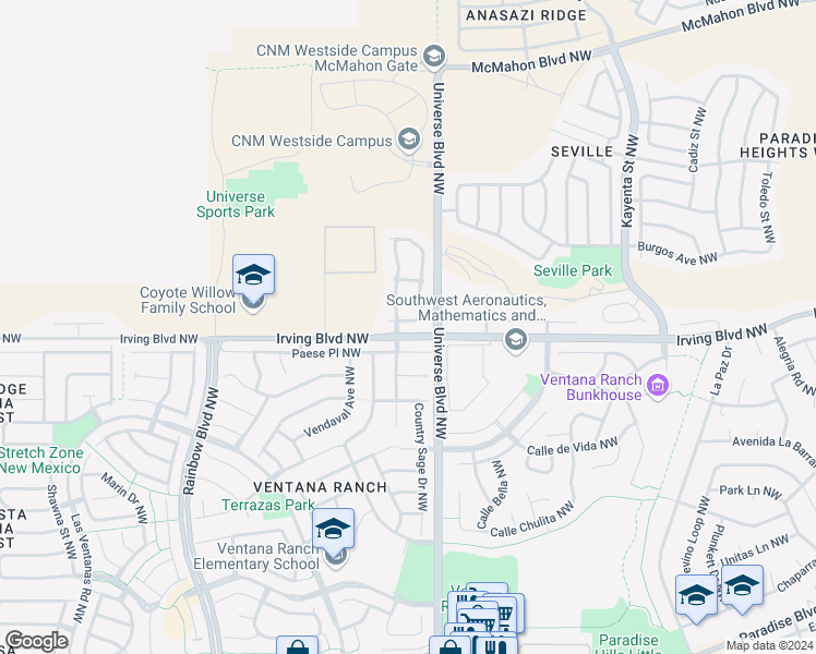 map of restaurants, bars, coffee shops, grocery stores, and more near 6612 Terra Dolce Avenue Northwest in Albuquerque