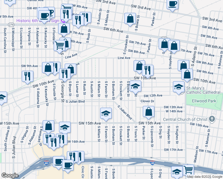 map of restaurants, bars, coffee shops, grocery stores, and more near 1014 South Bonham Street in Amarillo