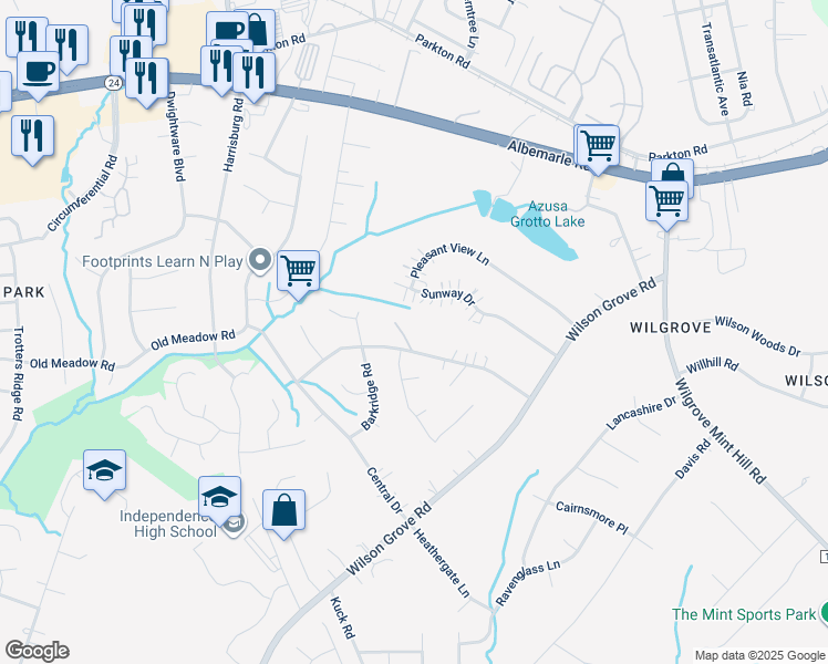 map of restaurants, bars, coffee shops, grocery stores, and more near 9807 Hannon Road in Mint Hill