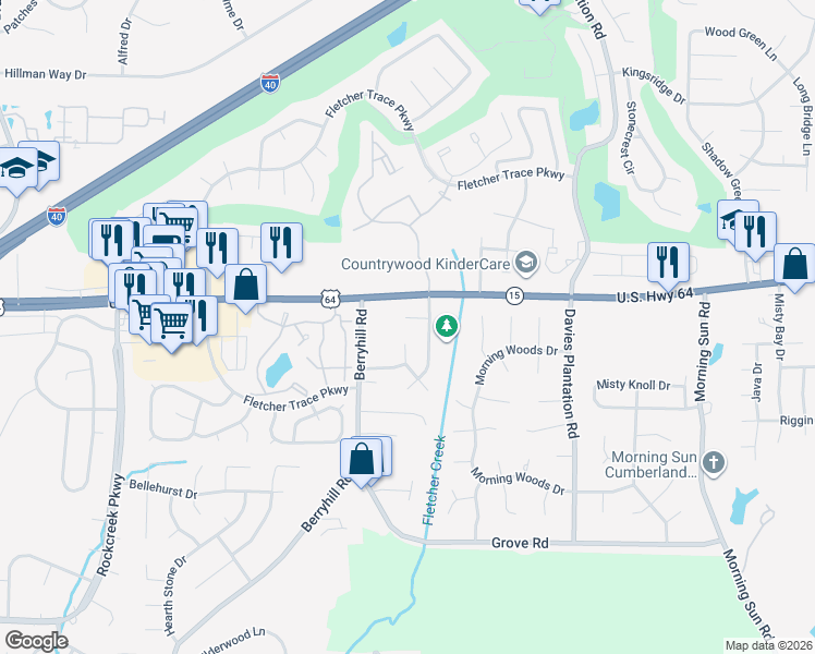 map of restaurants, bars, coffee shops, grocery stores, and more near 9301 Morning Garden Cove in Memphis