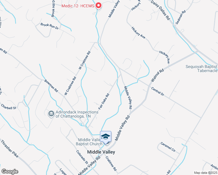 map of restaurants, bars, coffee shops, grocery stores, and more near 8501 Fair Oaks Road in Middle Valley