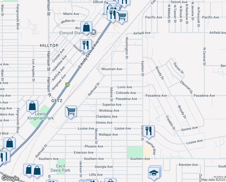 map of restaurants, bars, coffee shops, grocery stores, and more near 2705 Colorado Avenue in Kingman